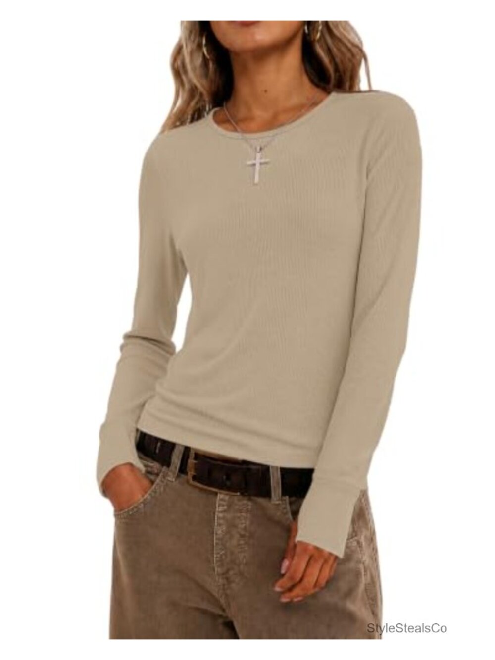 Women's Long Sleeve Waffle Knit Pullover Sweater Y2K Thumb Hole Crewneck Top